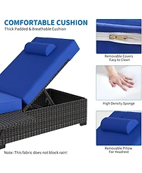 GarveeLife Set of 2 Outdoor Chaise Lounge Chairs with Cushions, 5-Position Backrest, Fold-Down Side Tray, Pe Wicker Patio Recliners