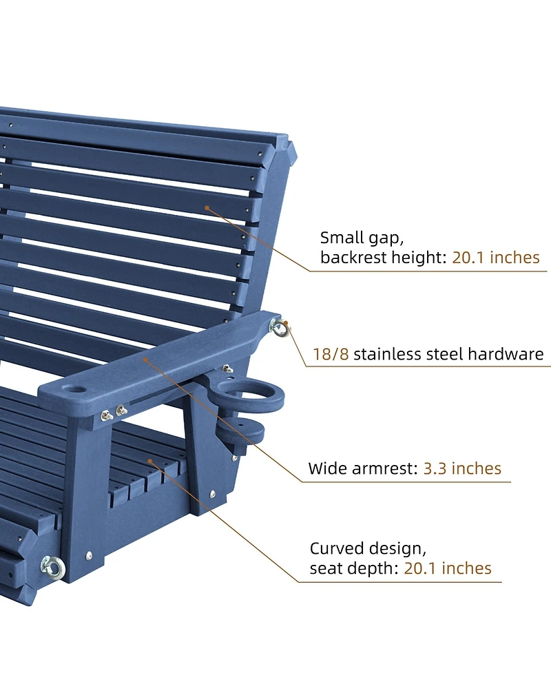 Mega Casa 2 Seater 4 Ft Hdpe Porch Swing with 18/8 Stainless Steel Bolts, Ergonomic Design, Ultra Weather-Resistant, for Outdoor Patio Garden Yard