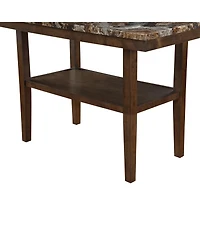 flynama Contemporary Brown Bar Table with Faux Marble Top and Storage Shelf