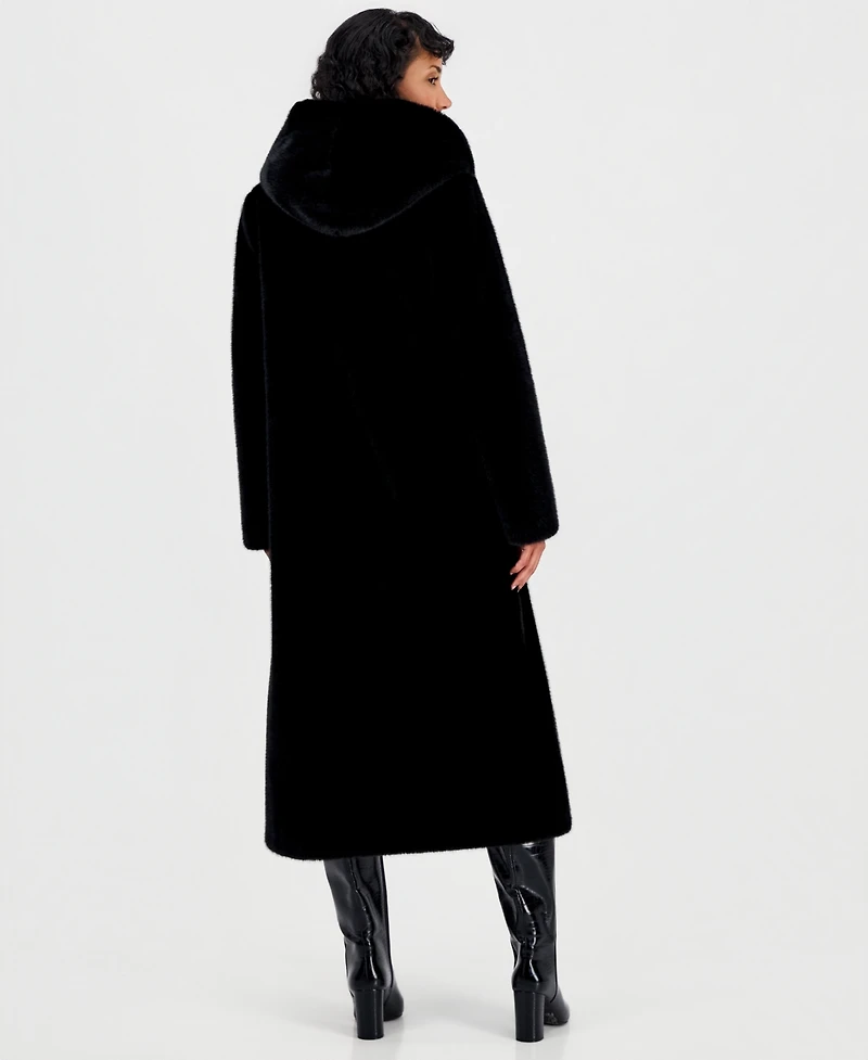 Jones New York Women's Maxi Hooded Faux Fur Coat