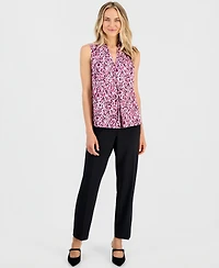 Kasper Women's Printed V-Neck Inverted-Pleat Blouse