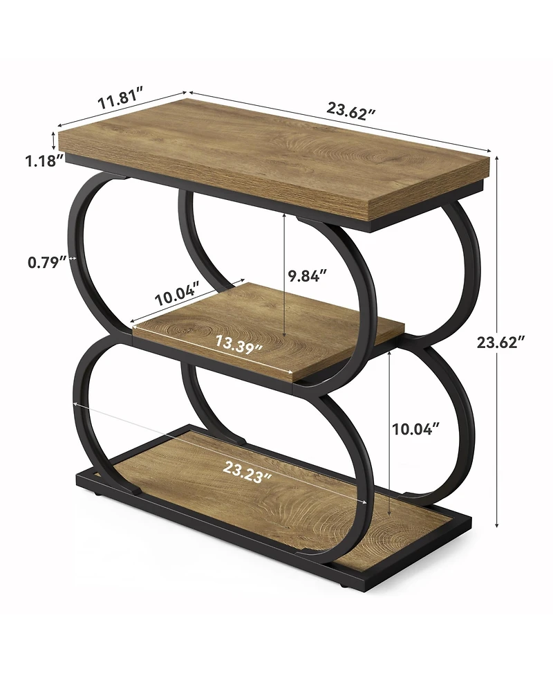 Tribesigns Narrow Side Table, 3-Tier Skinny Wooden End Table for Living Room, Slim Metal Nightstand