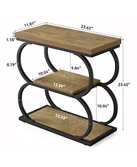 Tribesigns Narrow Side Table, 3-Tier Skinny Wooden End Table for Living Room, Slim Metal Nightstand