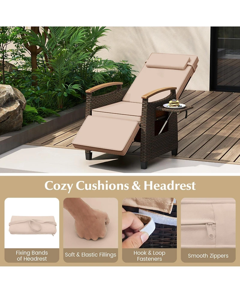 Slickblue Outdoor Wicker Reclining Chair with Adjustable Backrest and Extendable Footrest