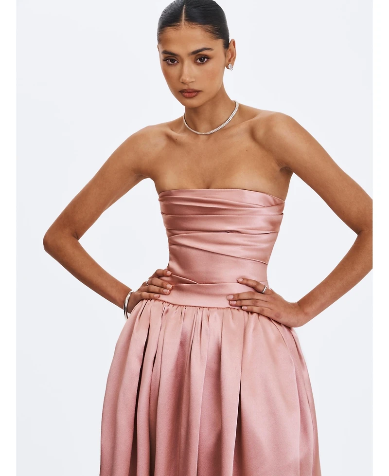 Miss Circle Women's Willette Satin Strapless Gathered Maxi Dress