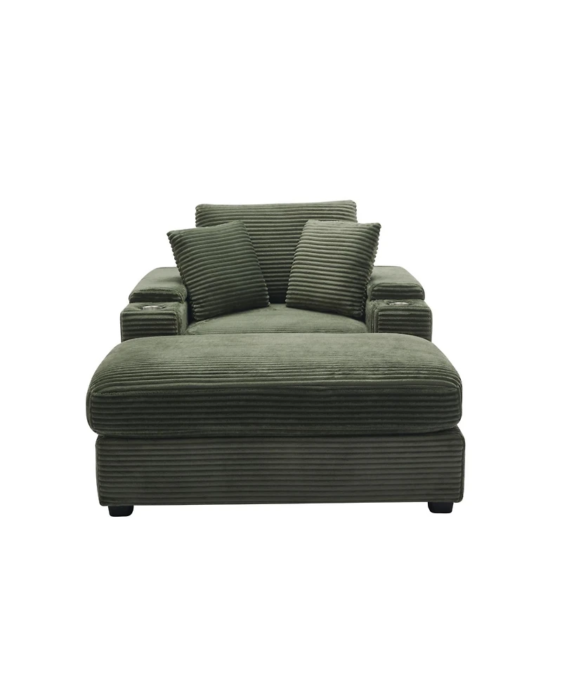 Streamdale Furniture Corduroy Chaise Lounge Sofa with Ottoman and Storage