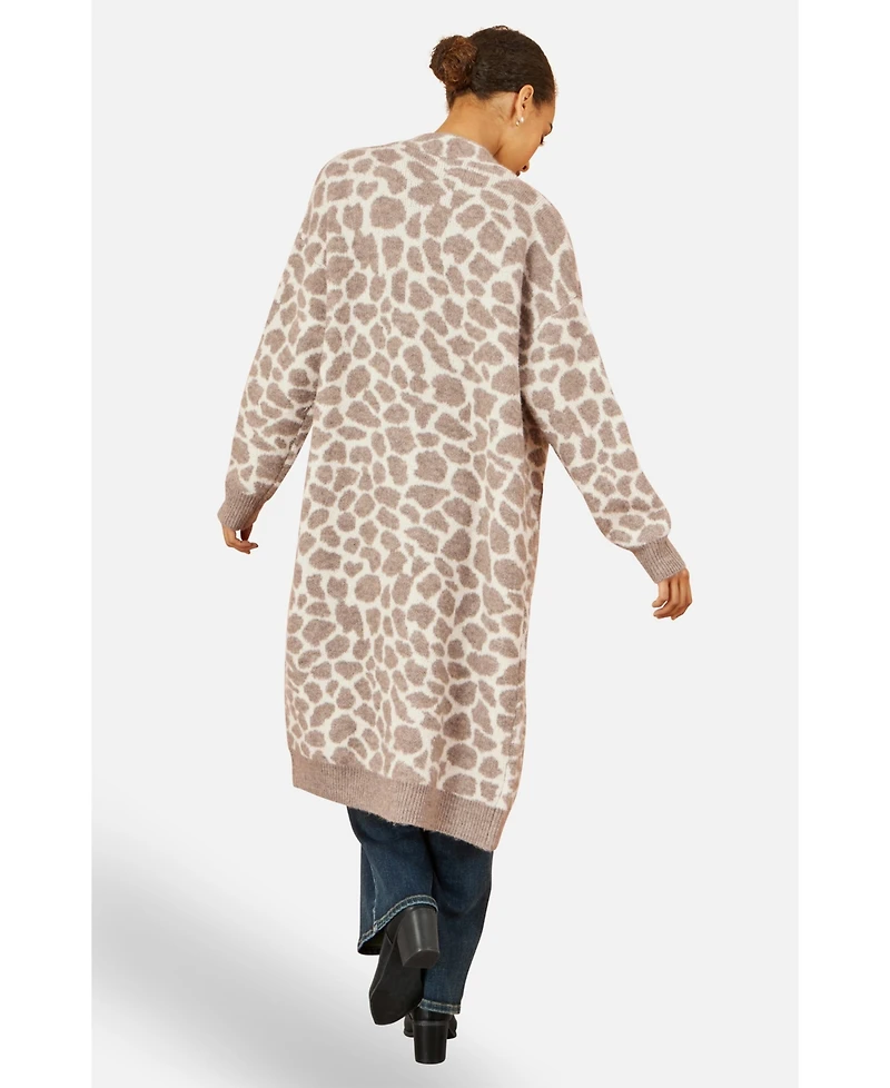 Yumi Women's Animal Print Intarsia Long Cardigan