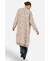 Yumi Women's Animal Print Intarsia Long Cardigan