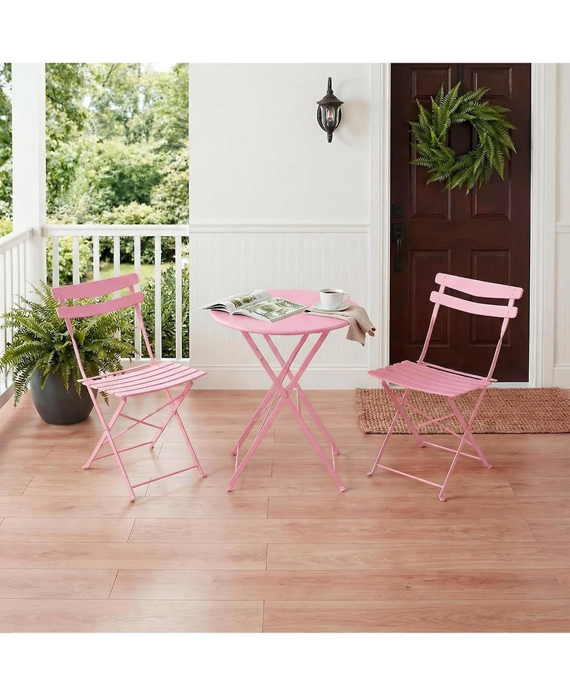 GarveeLife 3-Piece Folding Patio Bistro Set, Metal Outdoor Table and 2 Chairs, Space-Saving Compact Design for Balcony, Garden, Yard