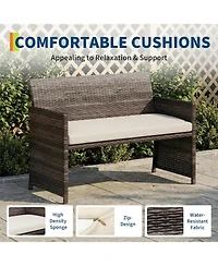 GarveeLife 4-Piece Outdoor Patio Furniture Set, Pe Rattan Conversation Set with Loveseat, 2 Chairs and Tempered Glass Coffee Table