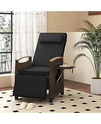 Slickblue Outdoor Wicker Reclining Chair with Adjustable Backrest and Extendable Footrest