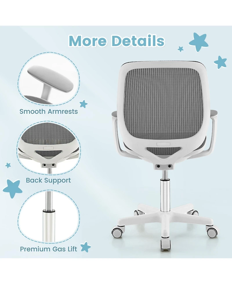 Slickblue Kids Adjustable Height Mesh Swivel Chair for Computer Desk and Study Room
