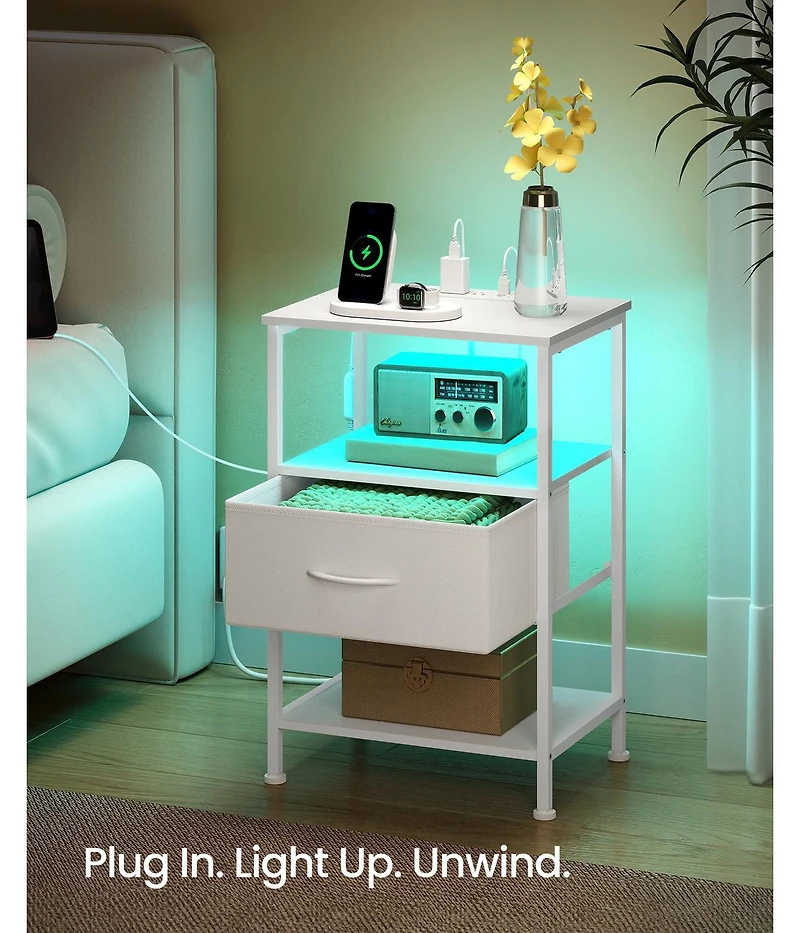 Slickblue Smart Bedside Table with Charging Station and App Led Lights