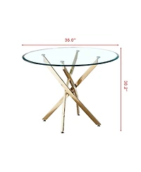 flynama 36" Round Clear Tempered Glass Dining Table with Gold Stainless Steel Legs