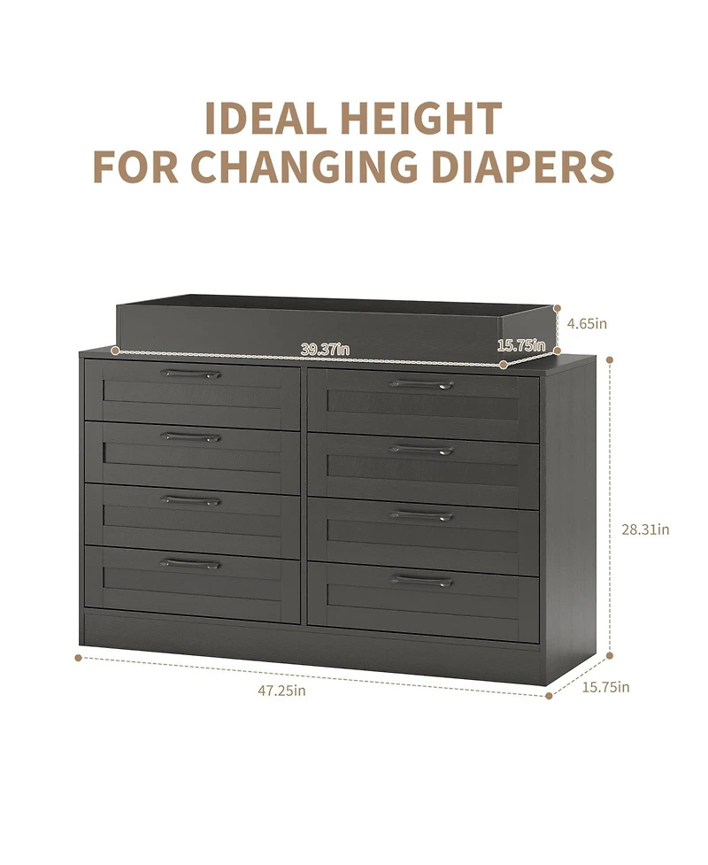 gaomon Baby Changing Dresser with 8 Drawers, Wooden Nursery Table Open Shelf