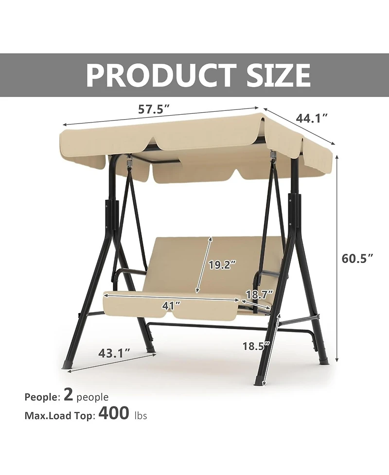 GarveeLife Outdoor Porch Swing with Adjustable Canopy