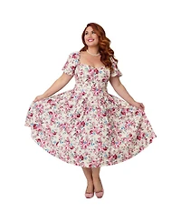 Smak Parlour Women's Plus Puff Sleeve Swing Dress