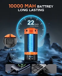Sugift Rechargeable 10000mAh Camping Light Cordless Work Light with Detachable Stand 6.5 ft Max Height, 3 Led Lamp Heads, 2500 Lumens Emergency Flashl