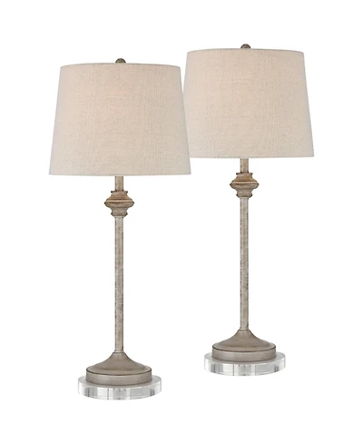 360 Lighting Lynn Country Cottage Buffet Table Lamps Set of 2 with Round Risers 27.75 Inches Tall Wood Drum Shade for Bedroom Living Room