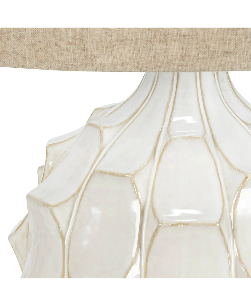 Possini Euro Design Mid-Century Modern Table Lamp with Usb Charging Port 26.5" Linen Drum Shade Living Room Bedroom