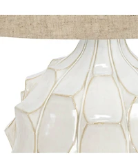 Possini Euro Design Mid-Century Modern Table Lamp with Usb Charging Port 26.5" Linen Drum Shade Living Room Bedroom