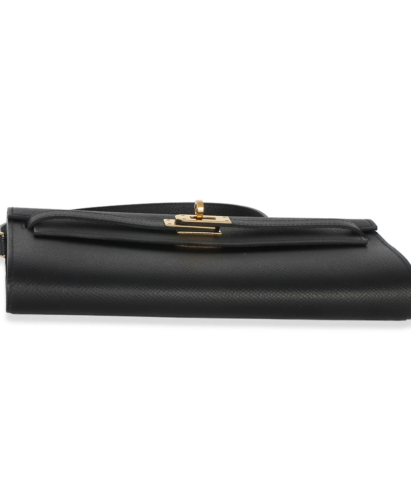 Pre-Owned Hermes Black Epsom Kelly To Go Wallet Ghw