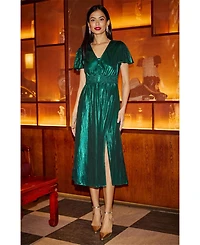 Yumi Women's Metallic Ruched Midi Dress