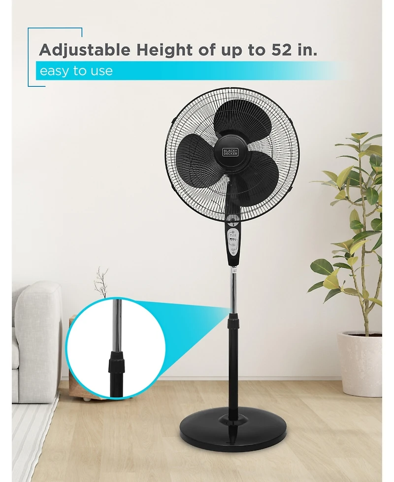 Black+Decker 18 inch Standing Oscillating Pedestal Fan with Remote, 90-Degree Oscillation, 3 Speed Settings