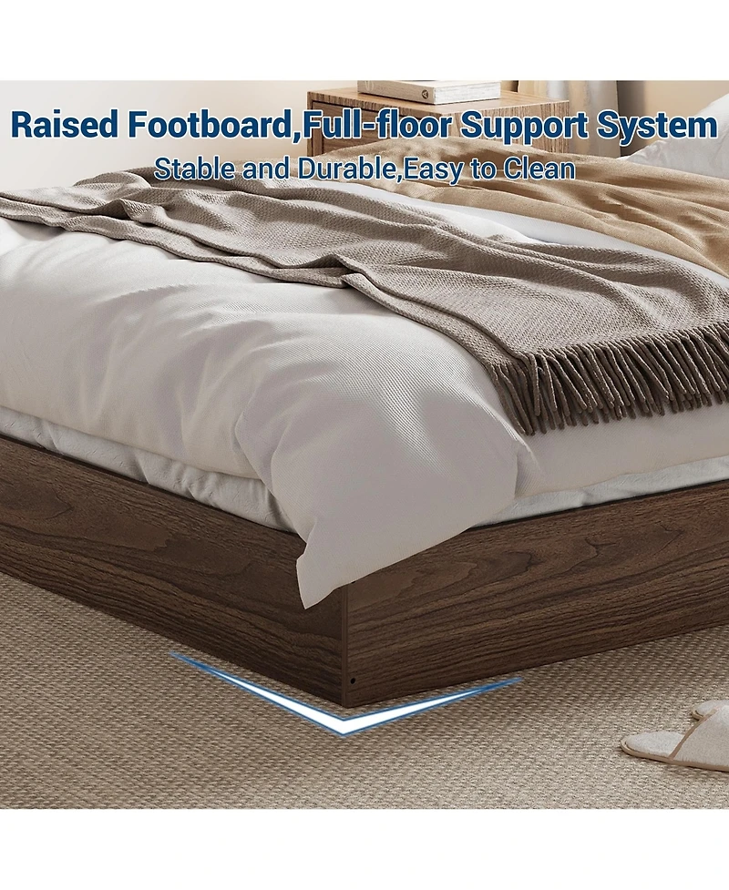 homfan Wood Platform Bed Frame,Bed Frame Without Headboard, Wood Slat Support,No Box Spring Needed