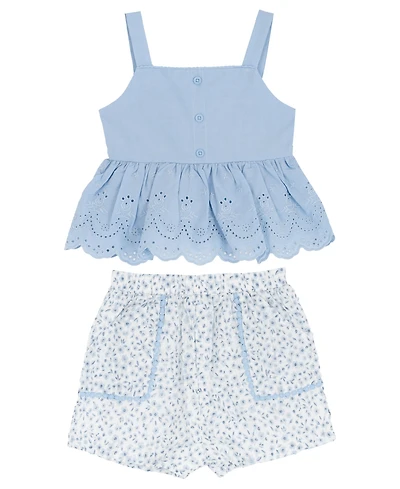 Rare Editions Girls' 2T-6X Eyelet Ruffle Tank and Printed Paper Bag Shorts, 2-Piece Set