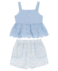 Rare Editions Girls' 2T-6X Eyelet Ruffle Tank and Printed Paper Bag Shorts, 2-Piece Set