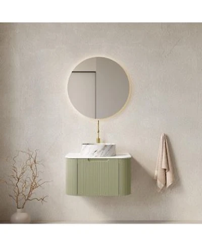 Sillysis Wall Mounted Bathroom Vanity Artificial Marble Top With Round Ceramic Basin 3d Striped Plywood Cabinet Pre Assembled