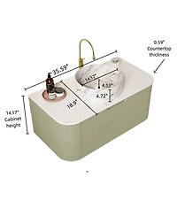 Sillysis Wall Mounted Bathroom Vanity, Artificial Marble Top with Round Ceramic Basin, 3D Striped Plywood Cabinet
