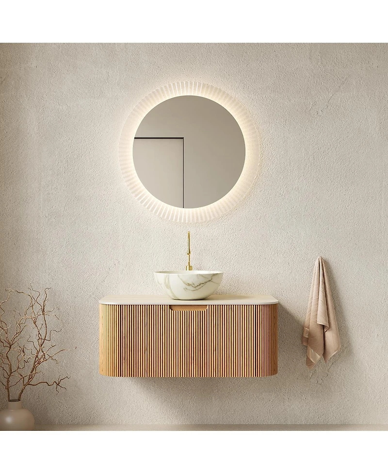 Sillysis Wall Mounted Bathroom Vanity with Sintered Stone Top, Ceramic Bowl Sink, Soft Close Drawer