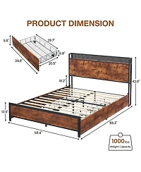 homfan Led Platform Bed Frame with Storage Headboard, Charging Station, 4 Drawers and Side Baskets