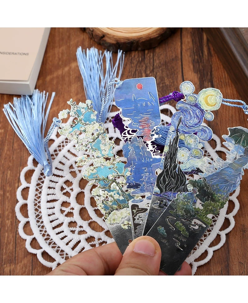 Gnuadz Metal Bookmarks Retro Oil Painting Tassel