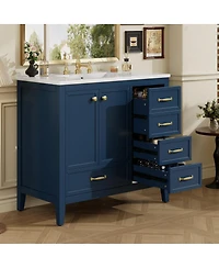 Sillysis 35.4 Inches Freestanding Bathroom Vanity with Sink, Soft Close Drawers, Multi-Tier Storage for Modern Bathrooms