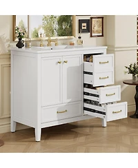 Sillysis 35.4 Inches Freestanding Bathroom Vanity with Sink, Soft Close Drawers, Multi-Tier Storage for Modern Bathrooms