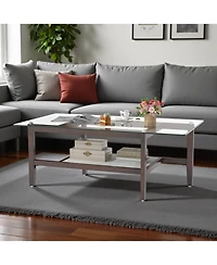 Slickblue 2 Tier Glass Coffee Table with Storage Shelf