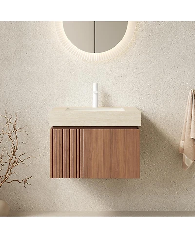 Sillysis 24 Inches Modern Floating Bathroom Vanity with Sintered Stone Top, Undermount Sink, Soft Close Drawer and Ample Storage, Pre-assembled