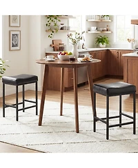 Gymax Bar Stools Set of 25'' Faux Leather Upholstered Saddle Stools with Metal Legs