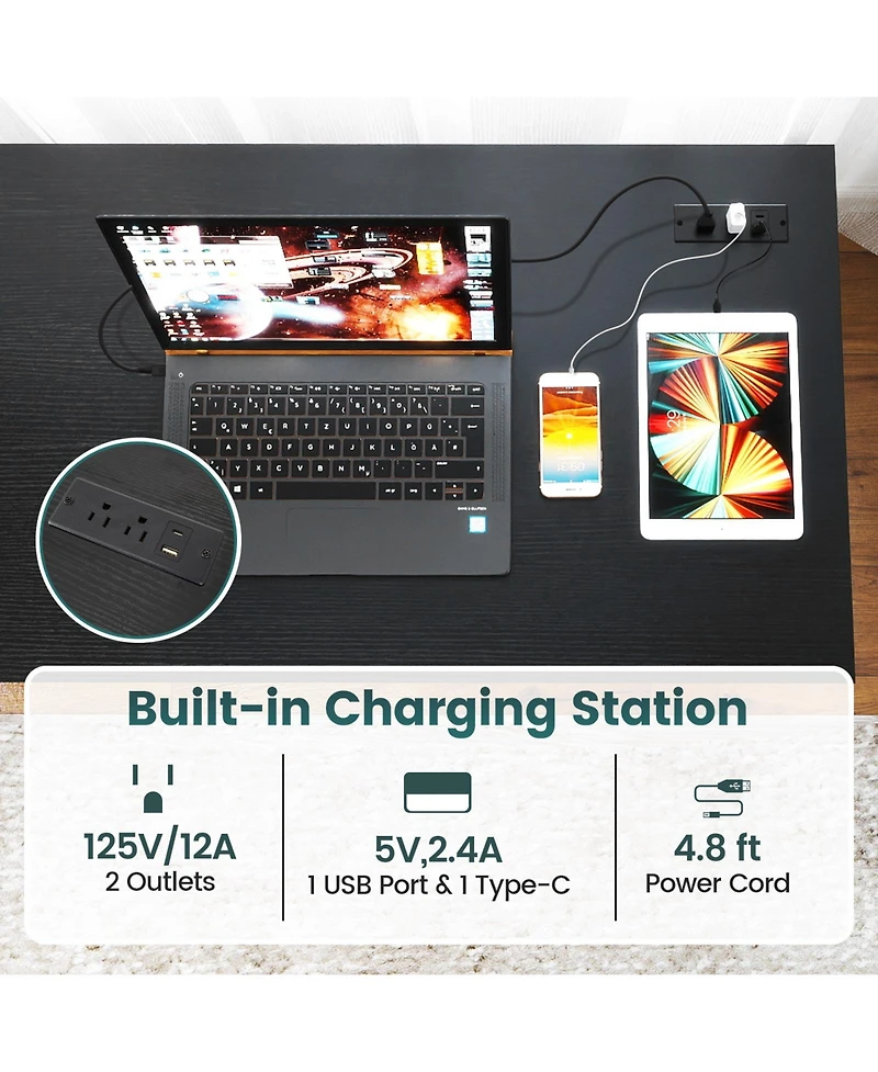 Slickblue 55 x 24 Inch Desk with Power Outlets and Usb Charging Ports
