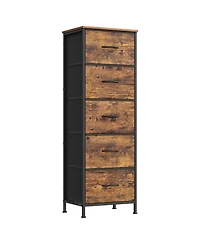 Slickblue Modern 5 Drawer Tall Dresser Rustic Finish Steel Frame Storage Cabinet