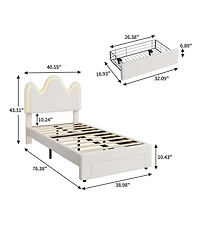 homfan Upholstered Led Platform Bed Frame with Flower Headboard and Storage Drawers, Wood Slat Support