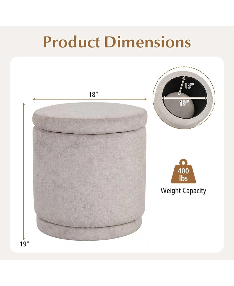 Costway Round Storage Ottoman Footrest with Removable Lid 400 Lbs Weight Capacity for Home