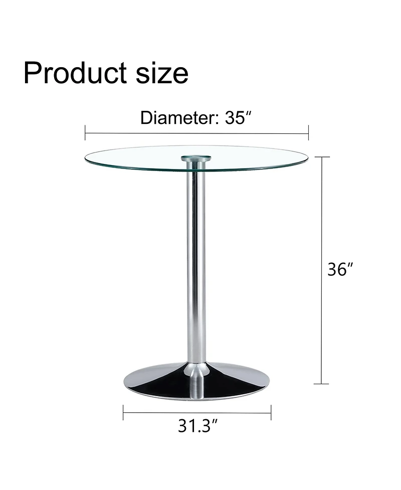 flynama 35" Round Glass Dining Table with Electroplated Metal Legs