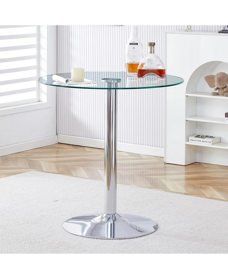flynama 35" Round Glass Dining Table with Electroplated Metal Legs