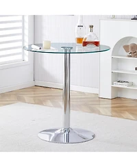 flynama 35" Round Glass Dining Table with Electroplated Metal Legs