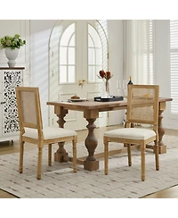 Clihome French Decor Chairs Set of 2, Louis Dining with Square Rattan Backrest and Exquisitely Carved Solid Wood Frame for Living Room