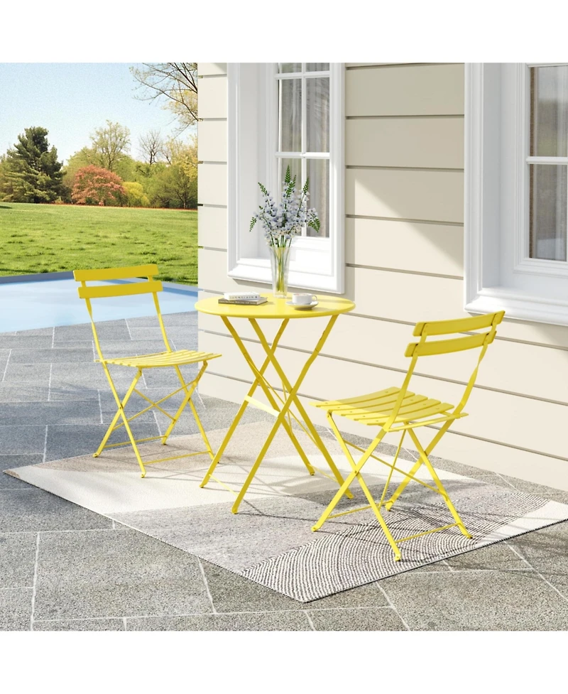 homfan 3-Piece Folding Bistro Set with 1 Table and 2 Chairs, Metal Patio Set for Balcony, Porch, Lawn, Indoor Outdoor Use